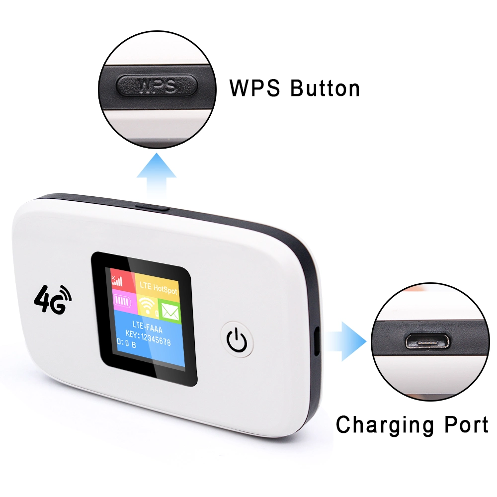 LTE 3G/4G Mifi Wireless Hotspot Modem Pocket WiFi Router with SIM Card Slot and Build-in 2300mAh Battery